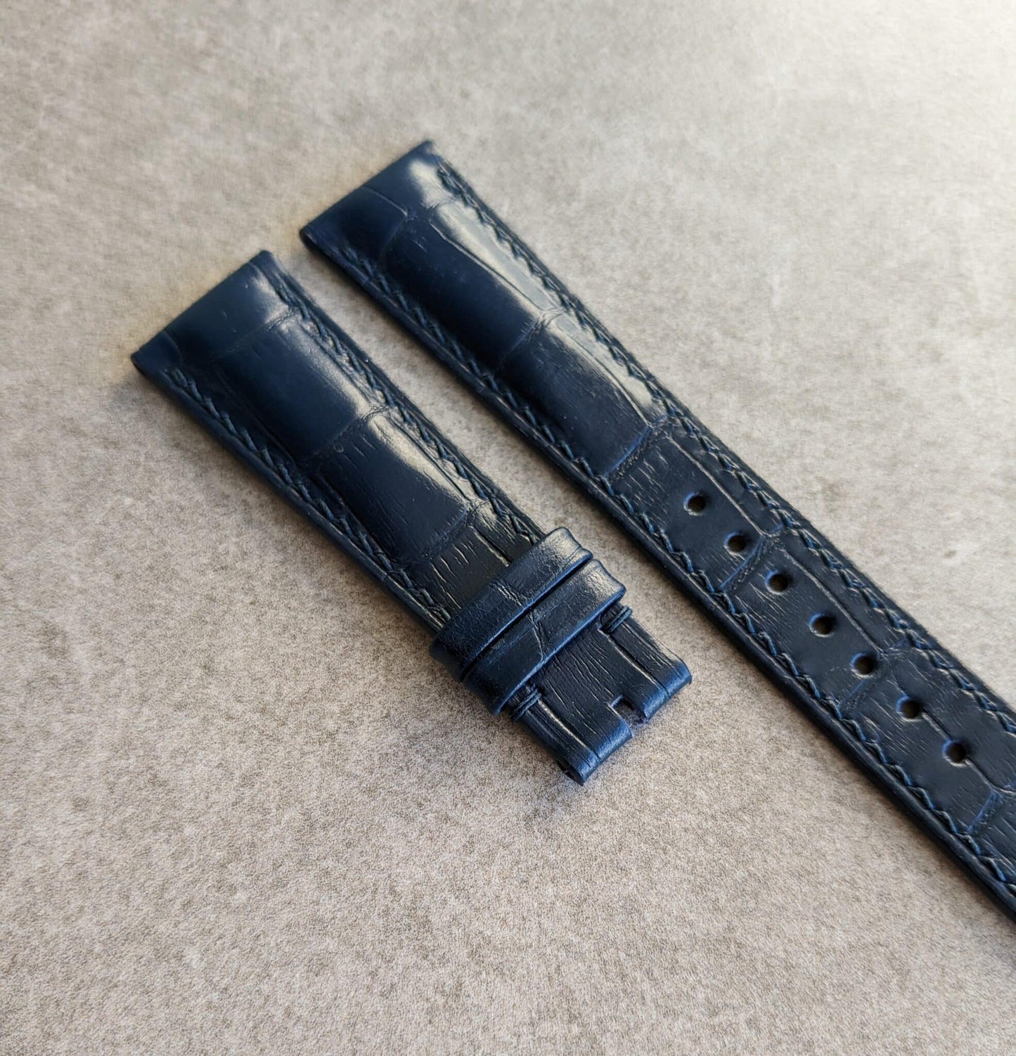 Embossed Crocodile Watch Strap - Navy Blue