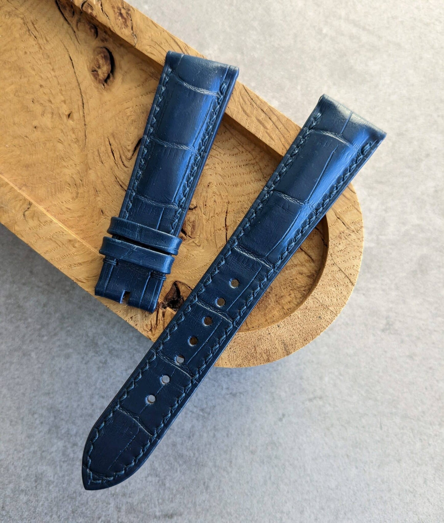 Embossed Crocodile Watch Strap - Navy Blue