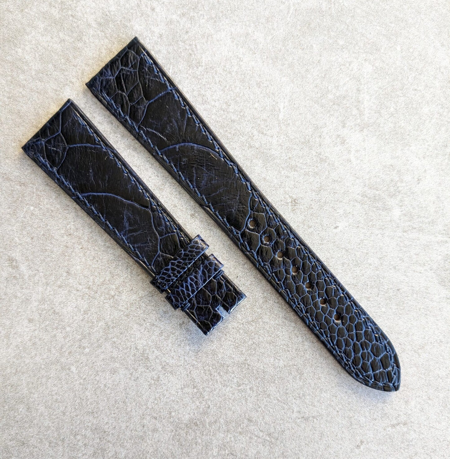 Ostrich Shin Flat Watch Strap - Midnight Blue