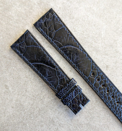 Ostrich Shin Flat Watch Strap - Midnight Blue