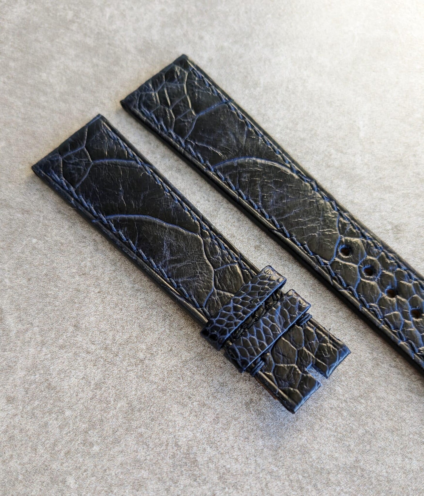 Ostrich Shin Flat Watch Strap - Midnight Blue