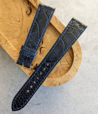 Ostrich Shin Flat Watch Strap - Midnight Blue