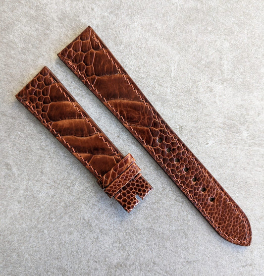 Ostrich Shin Flat Watch Strap - Cognac