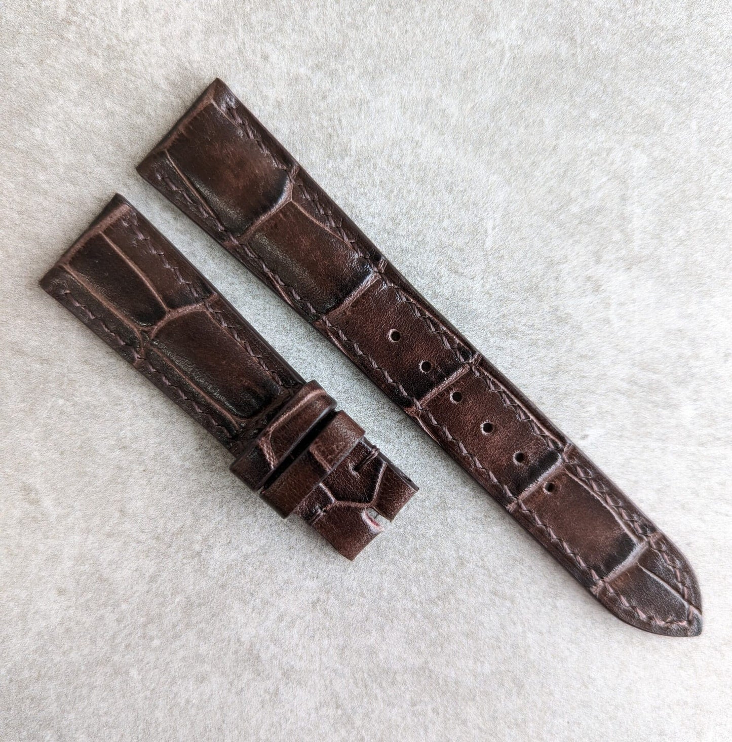 Embossed Crocodile Watch Strap - Dark Brown