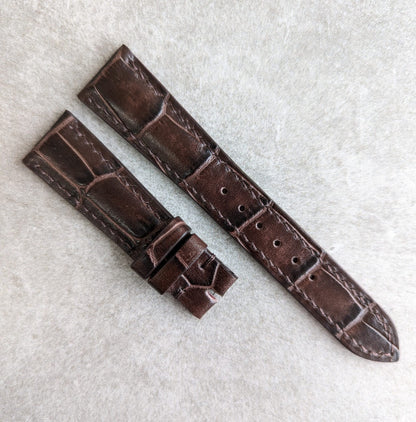 Embossed Crocodile Watch Strap - Dark Brown