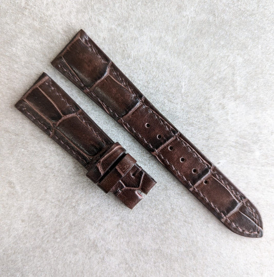 Embossed Crocodile Watch Strap - Dark Brown