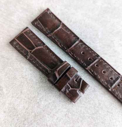 Embossed Crocodile Watch Strap - Dark Brown