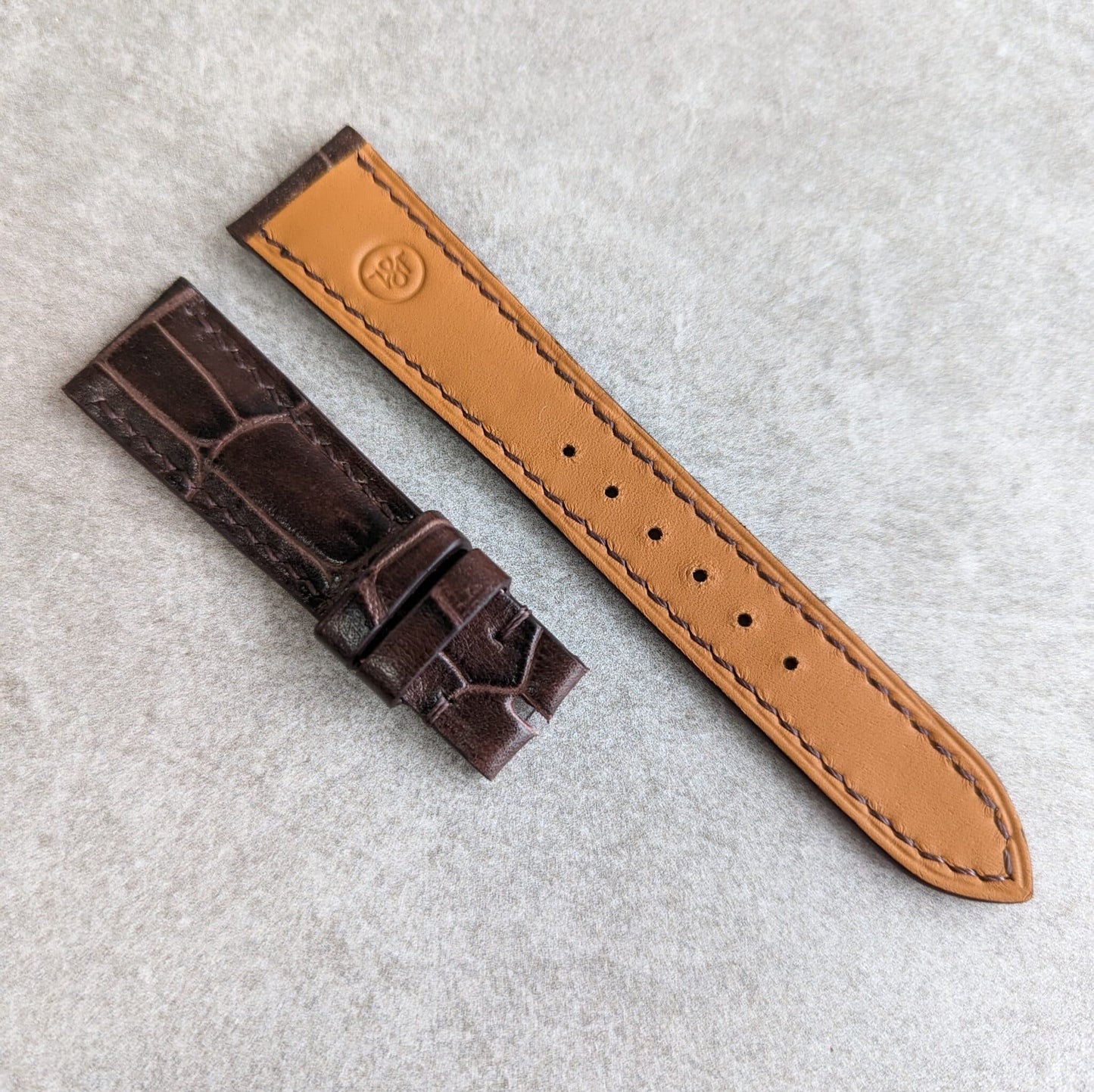 Embossed Crocodile Watch Strap - Dark Brown