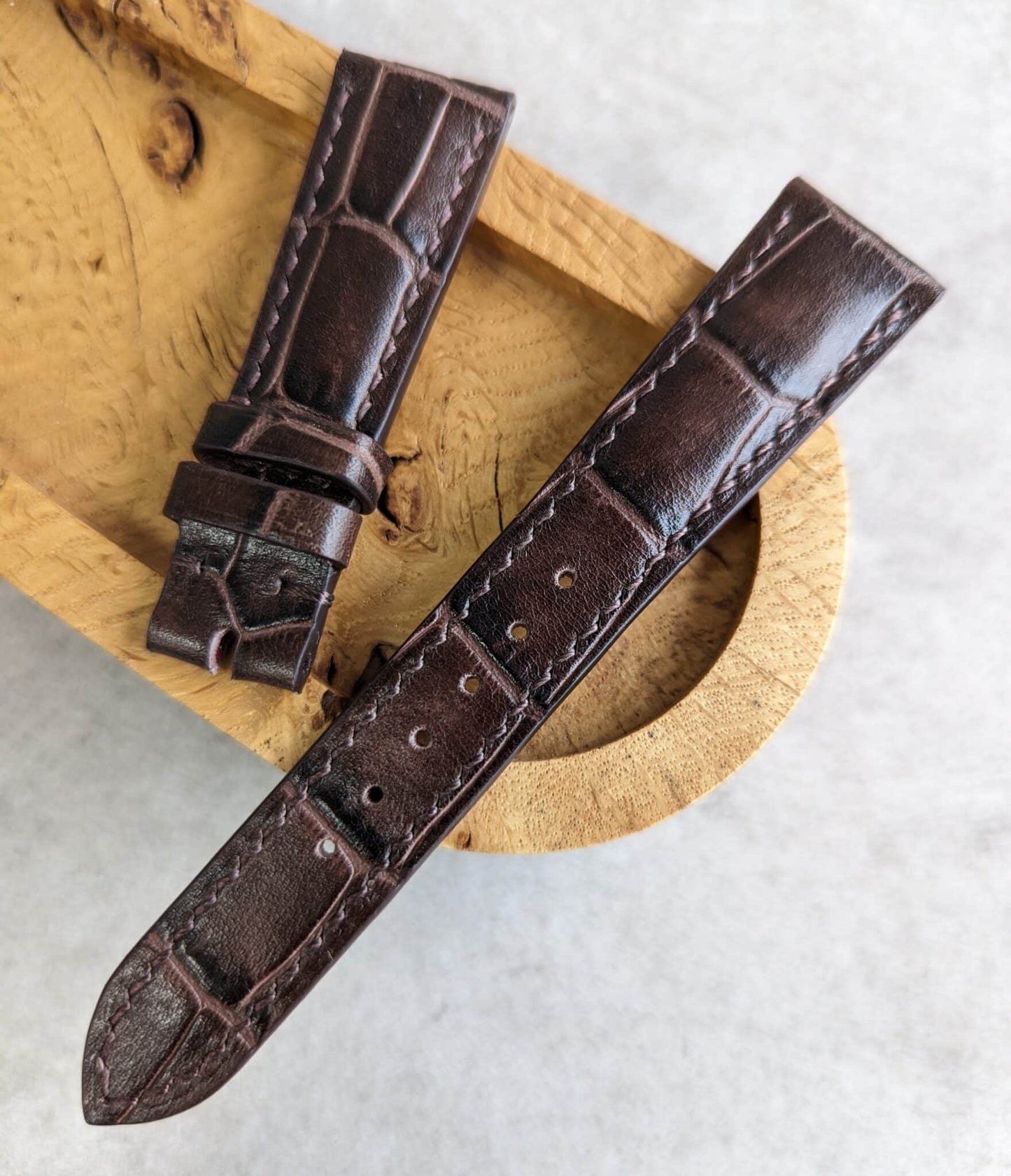 Embossed Crocodile Watch Strap - Dark Brown