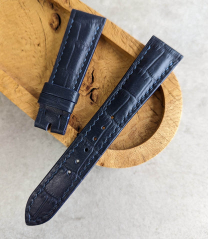 Embossed Crocodile Watch Strap - Deep Blue