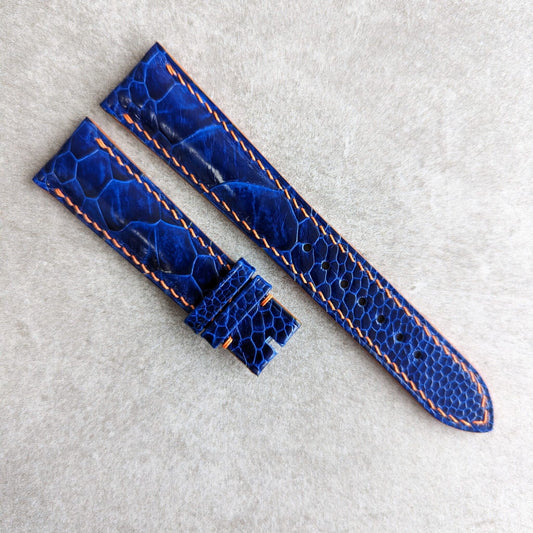 Ostrich Shin Padded Watch Strap - Electric Blue & Orange