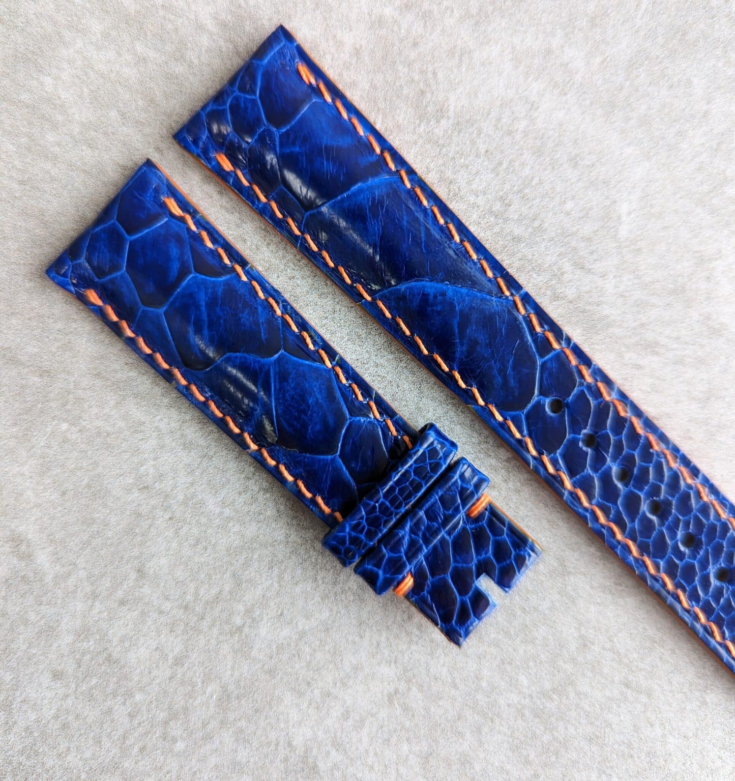 Ostrich Shin Padded Watch Strap - Electric Blue & Orange