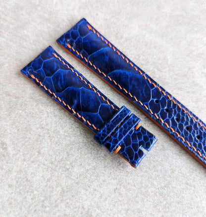 Ostrich Shin Padded Watch Strap - Electric Blue & Orange