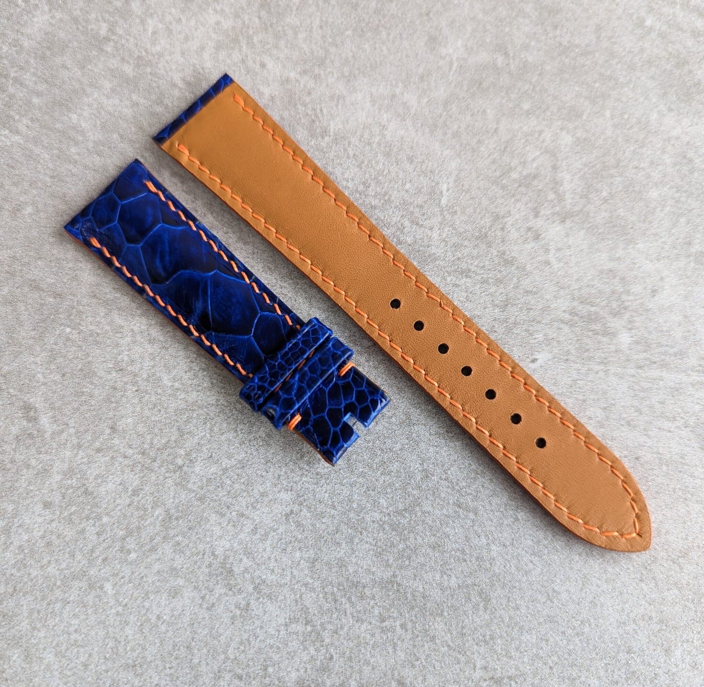 Ostrich Shin Padded Watch Strap - Electric Blue & Orange