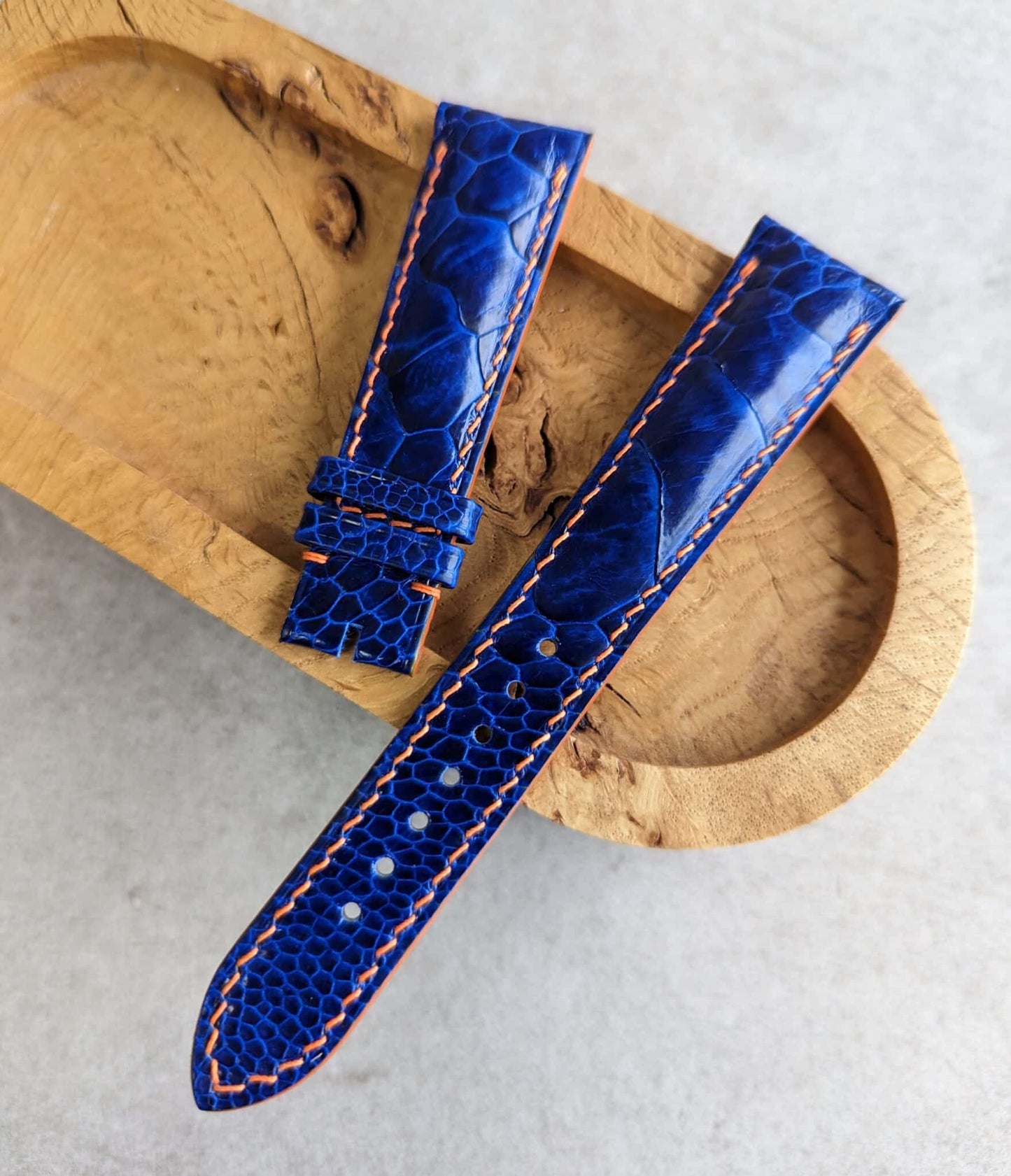 Ostrich Shin Padded Watch Strap - Electric Blue & Orange