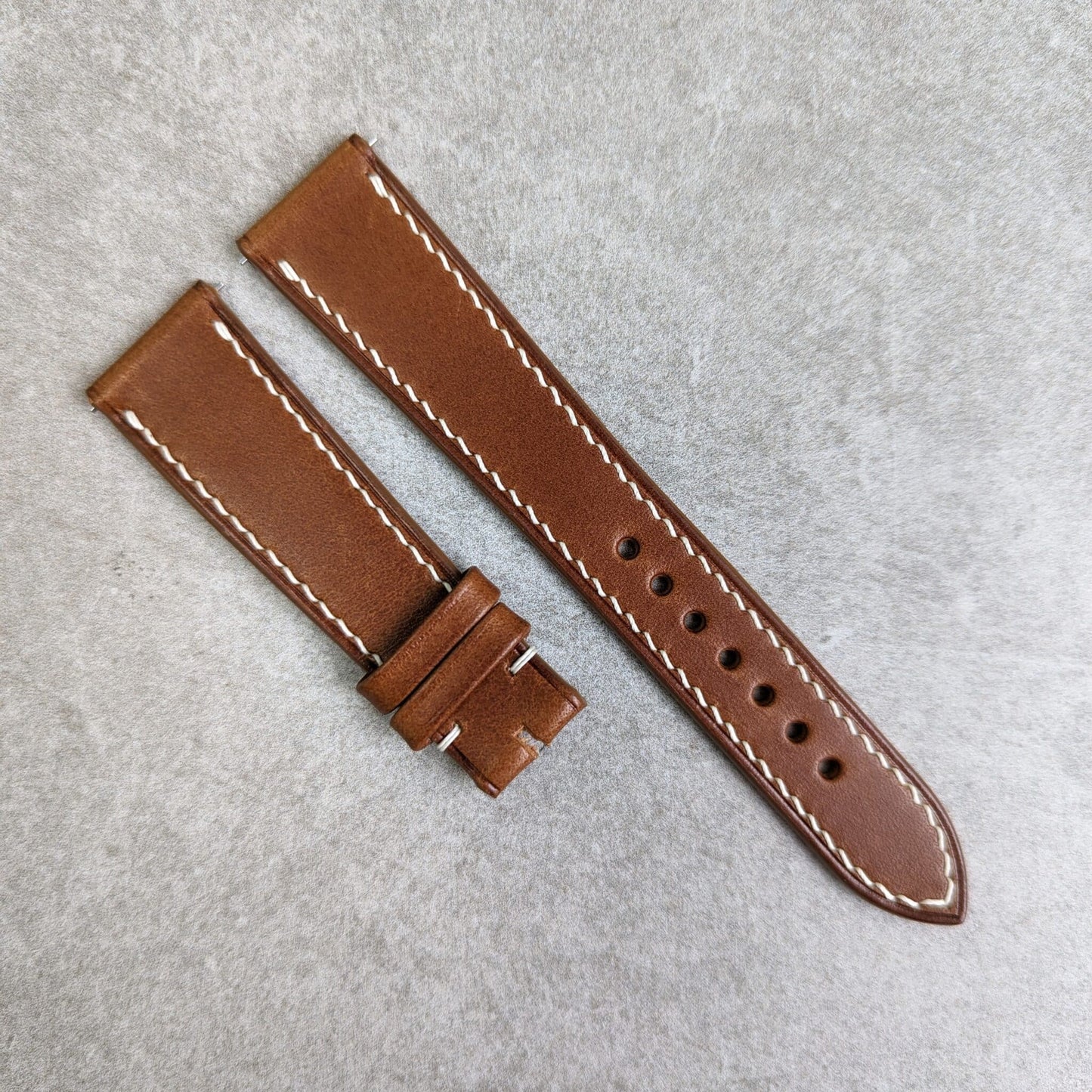 Buttero Classic Flat Calfskin Strap - Chestnut W/Cream Stitching