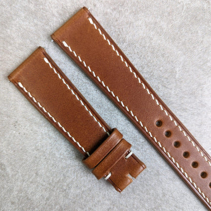 Buttero Classic Flat Calfskin Strap - Chestnut W/Cream Stitching