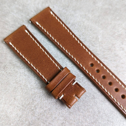 Buttero Classic Flat Calfskin Strap - Chestnut W/Cream Stitching