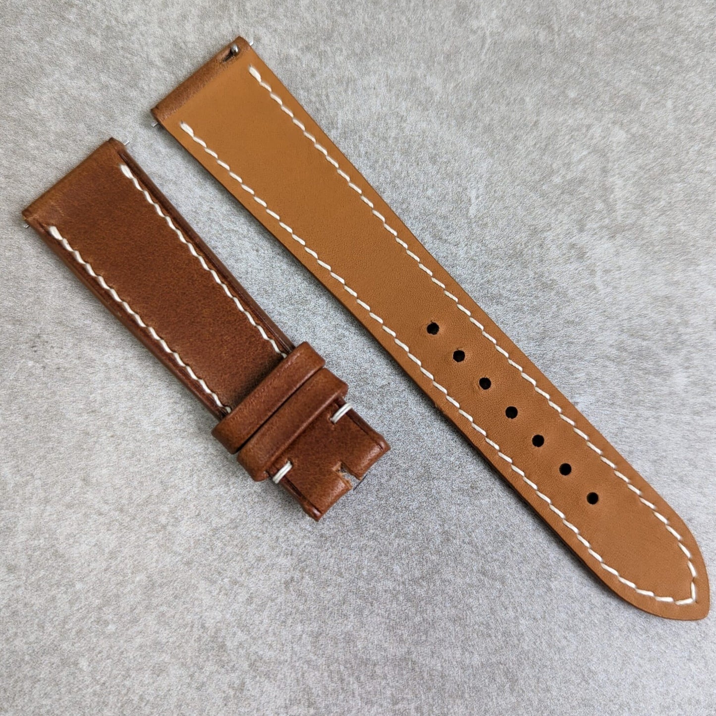 Buttero Classic Flat Calfskin Strap - Chestnut W/Cream Stitching