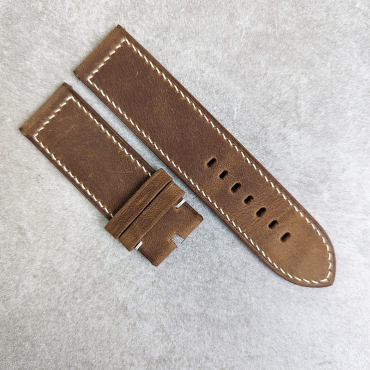 Wax Panerai Calfskin Strap - Brown W/Cream stitching