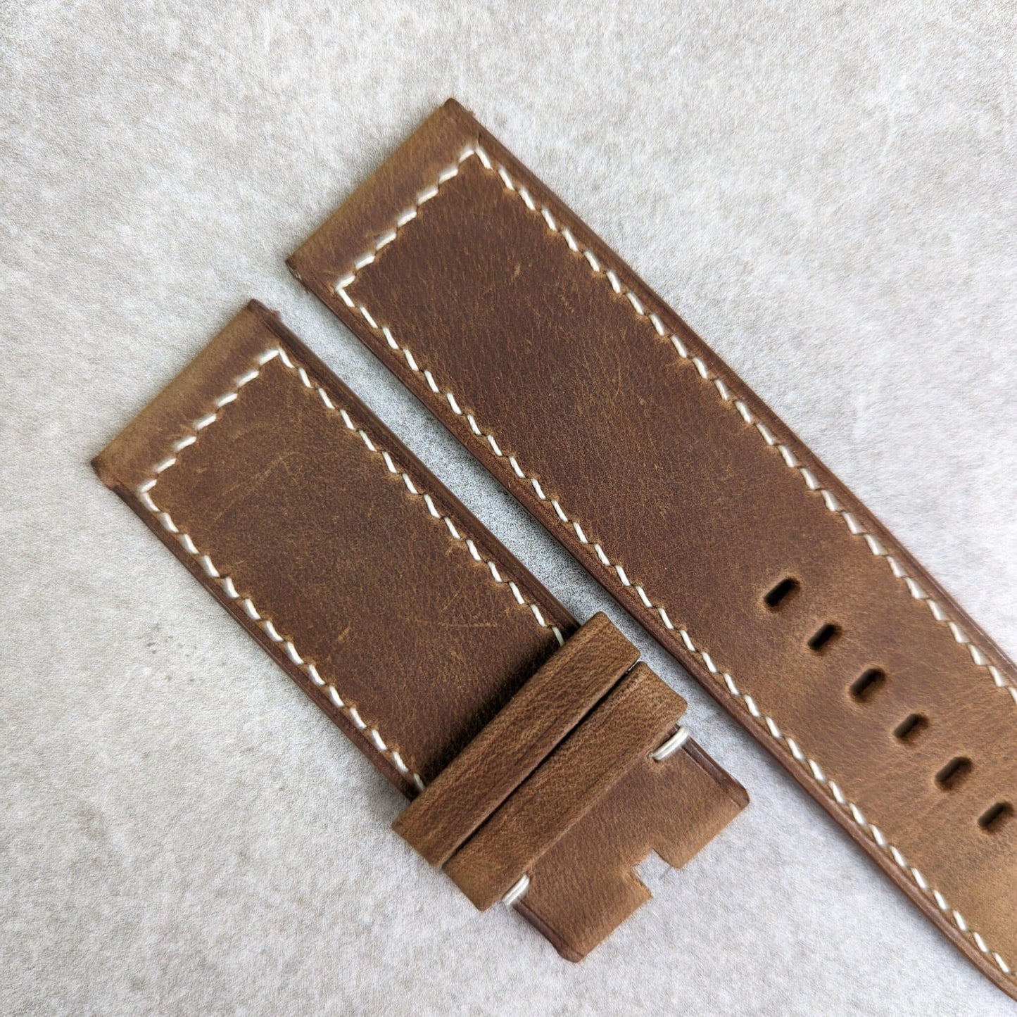 Wax Panerai Calfskin Strap - Brown W/Cream stitching