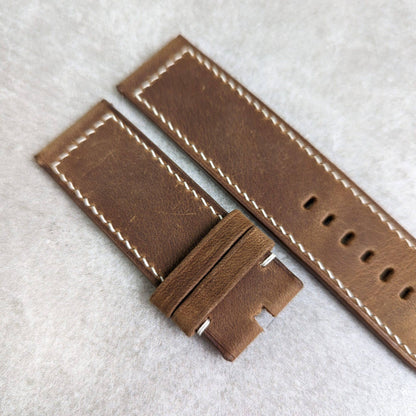 Wax Panerai Calfskin Strap - Brown W/Cream stitching