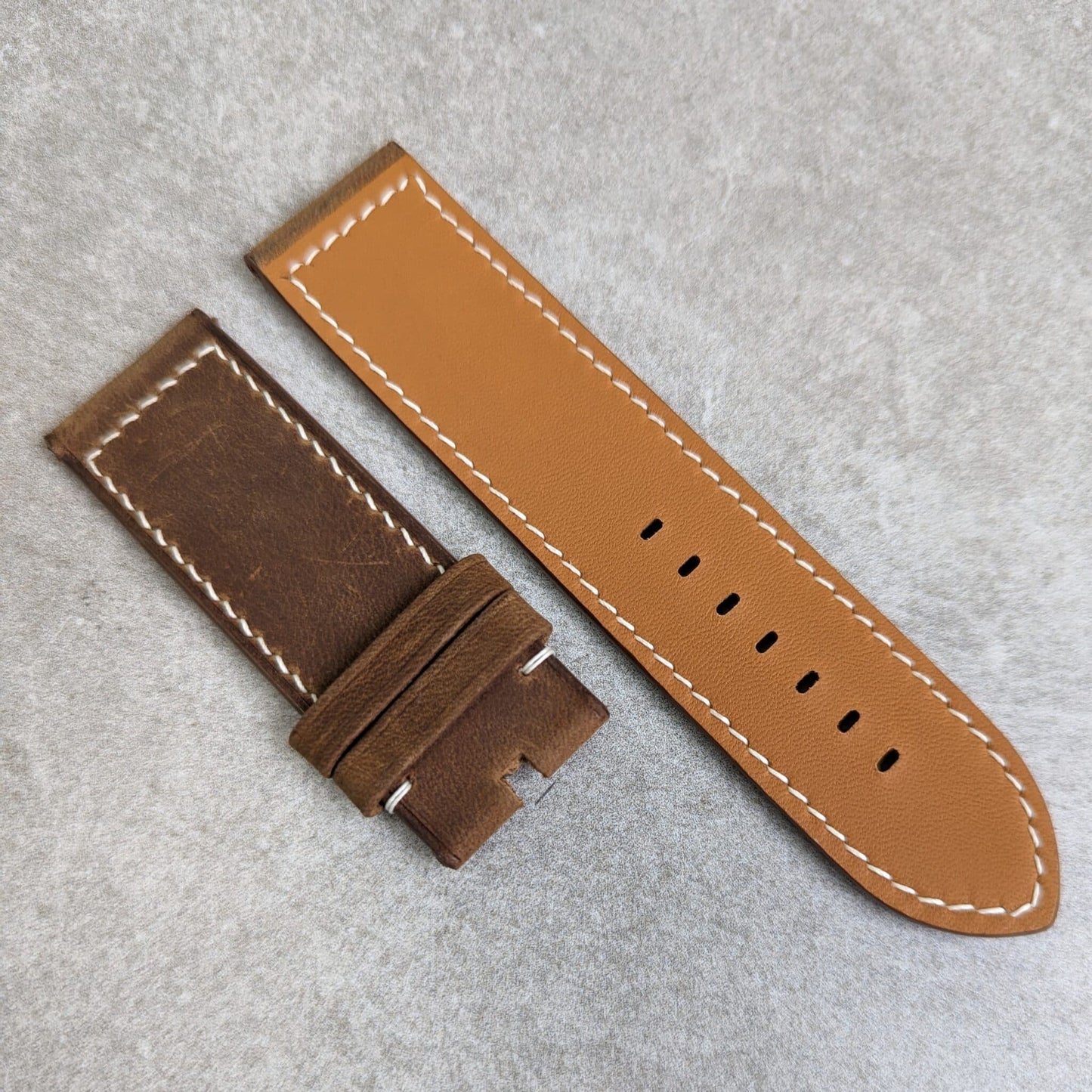 Wax Panerai Calfskin Strap - Brown W/Cream stitching