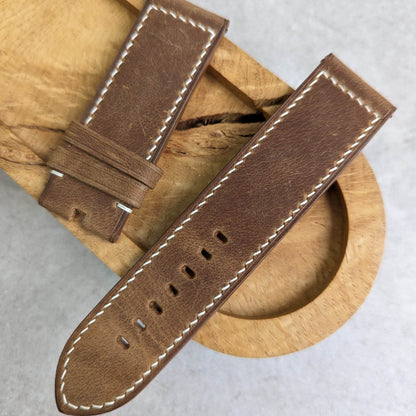 Wax Panerai Calfskin Strap - Brown W/Cream stitching