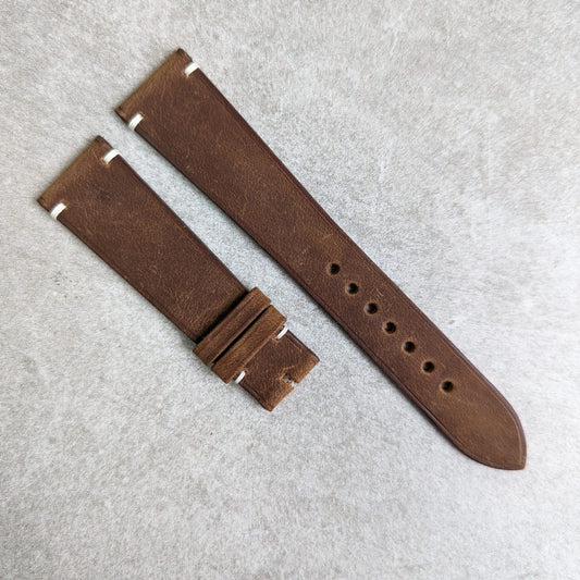 Wax Flat Calfskin Strap - Brown W/Minimal Cream stitching