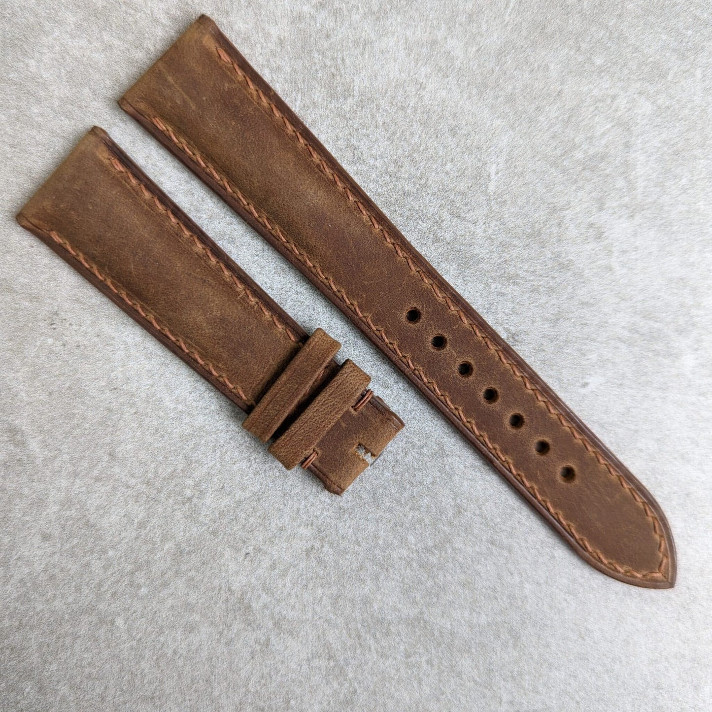 Wax Padded Calfskin Strap - Brown W/Matching stitching