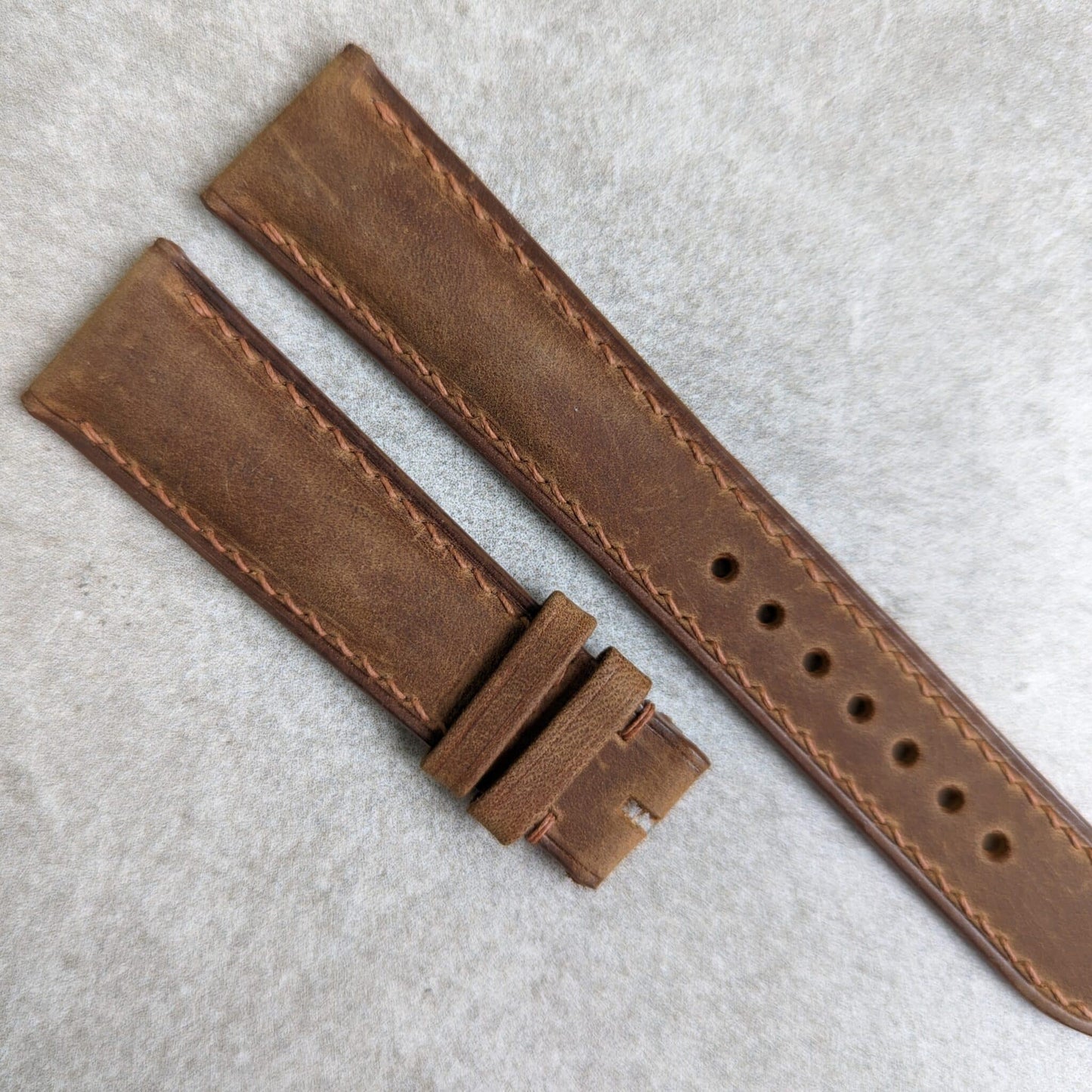 Wax Padded Calfskin Strap - Brown W/Matching stitching