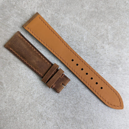 Wax Padded Calfskin Strap - Brown W/Matching stitching