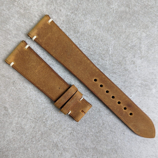 Wax Flat Calfskin Strap - Light Brown W/Minimal Cream stitching