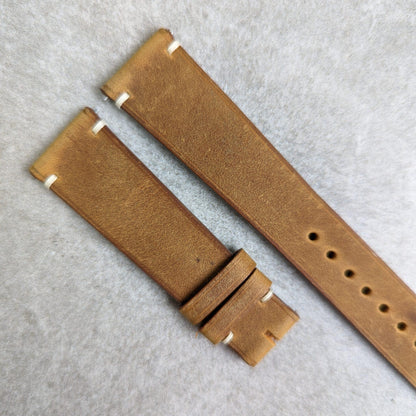 Wax Flat Calfskin Strap - Light Brown W/Minimal Cream stitching