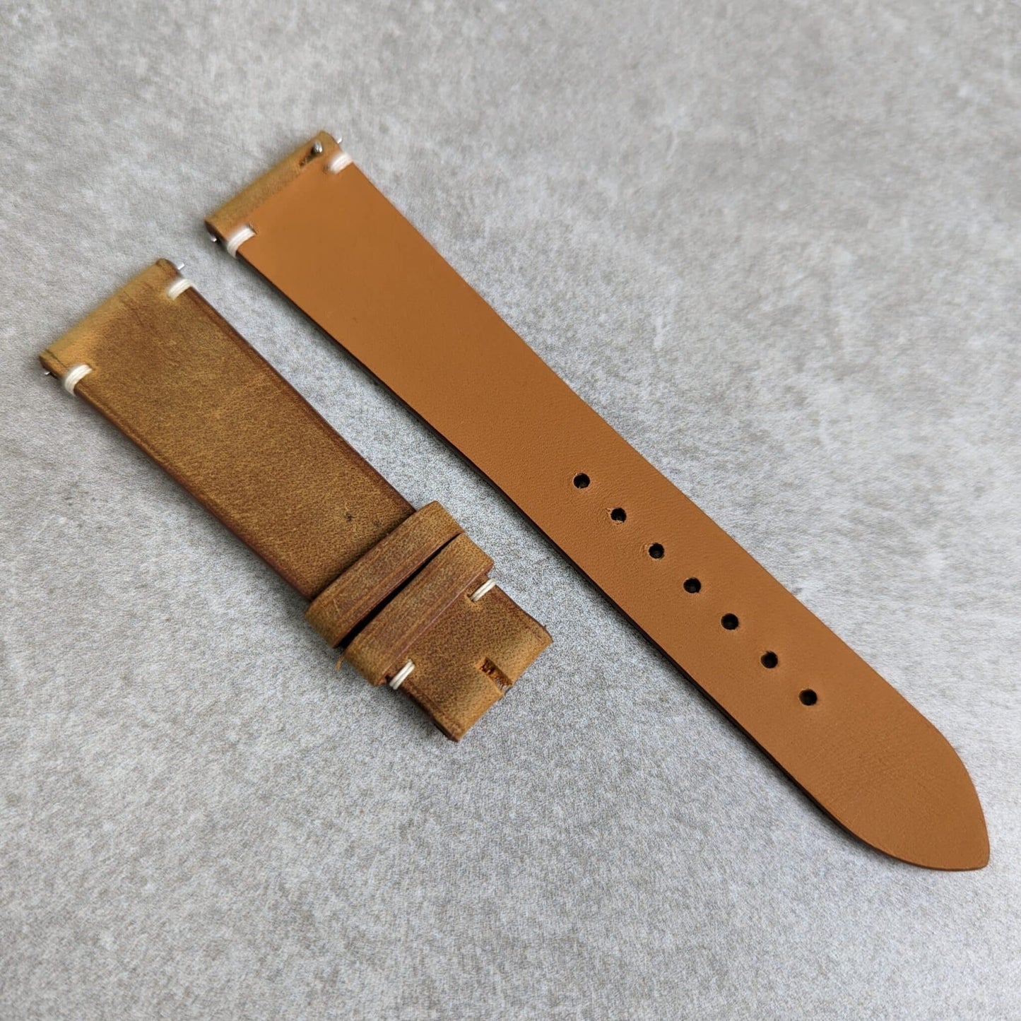 Wax Flat Calfskin Strap - Light Brown W/Minimal Cream stitching