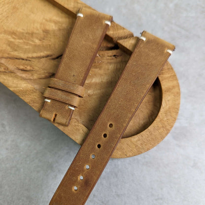 Wax Flat Calfskin Strap - Light Brown W/Minimal Cream stitching