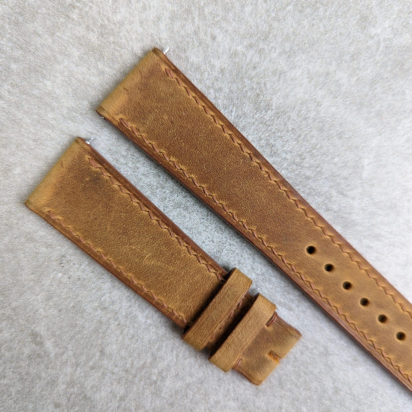 Wax Flat Calfskin Strap - Light Brown W/Matching stitching