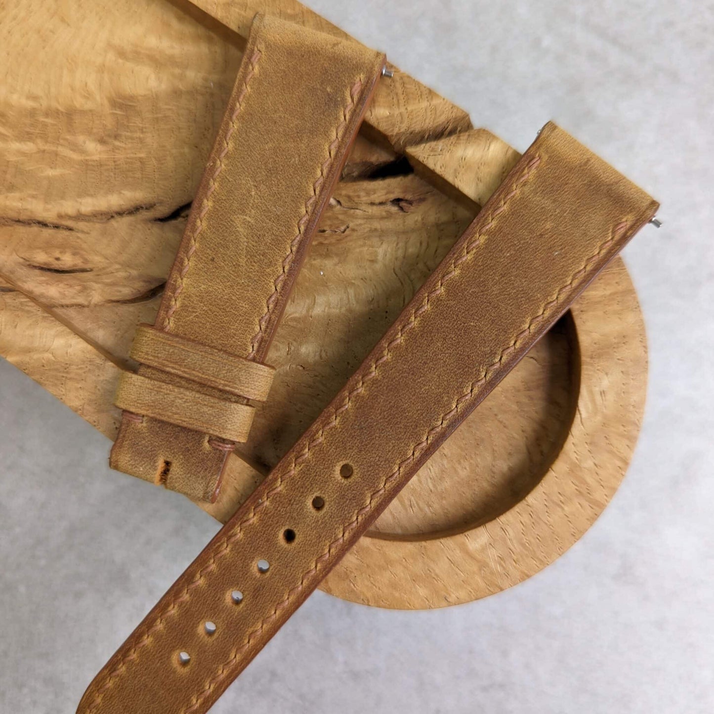 Wax Flat Calfskin Strap - Light Brown W/Matching stitching