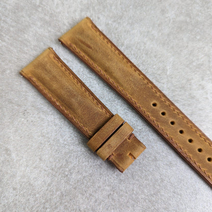 Wax Padded Calfskin Strap - Light Brown W/Matching stitching