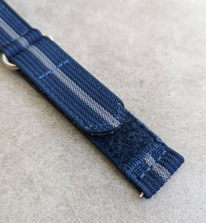 Premium Ribbed Two Piece Ballistic Nylon Strap - Navy & Blue Pinstripe