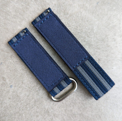 Premium Ribbed Two Piece Ballistic Nylon Strap - Navy & Blue Bond