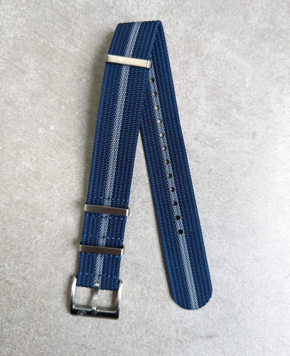 Premium Ribbed Fabric Watch Strap - Navy & Blue Pinstripe