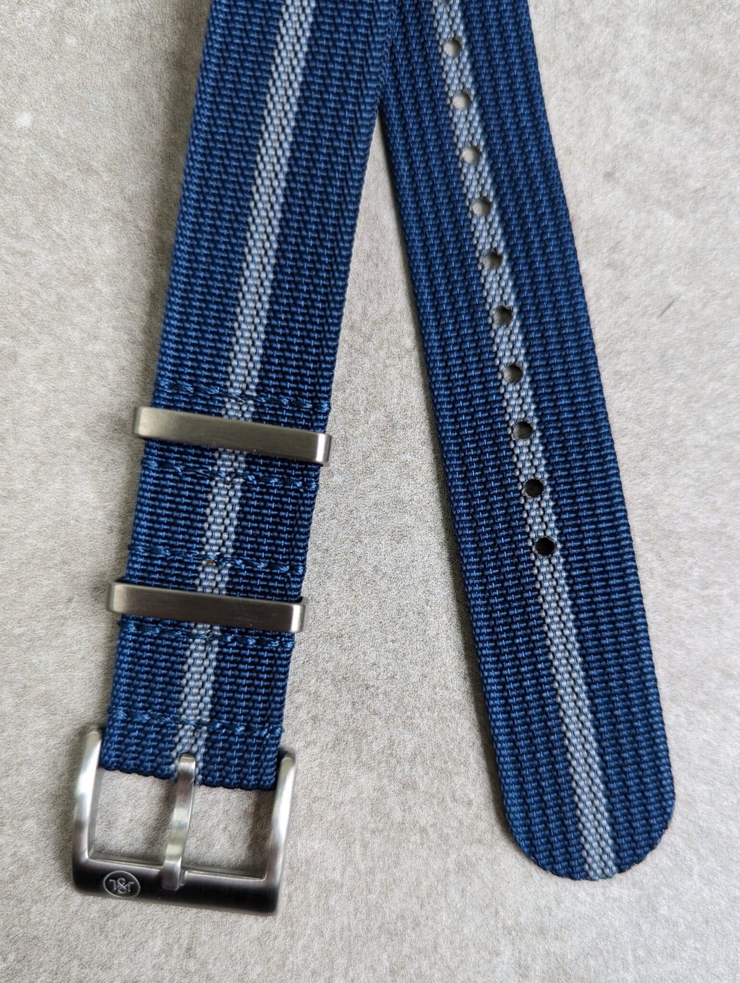 Premium Ribbed Fabric Watch Strap - Navy & Blue Pinstripe