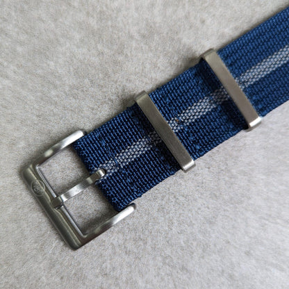 Premium Ribbed Fabric Watch Strap - Navy & Blue Pinstripe