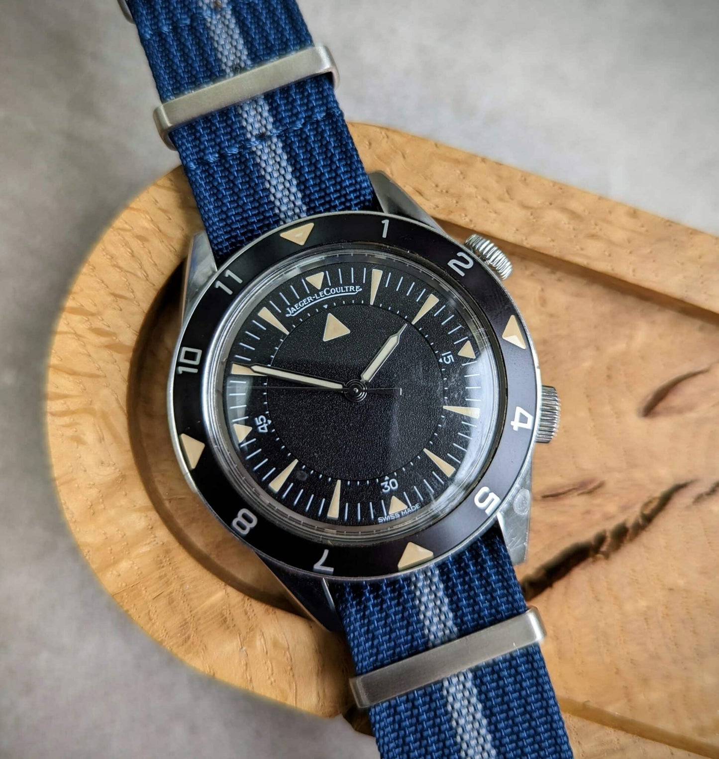 Premium Ribbed Fabric Watch Strap - Navy & Blue Pinstripe