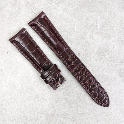 Embossed Crocodile Watch Strap - Claret