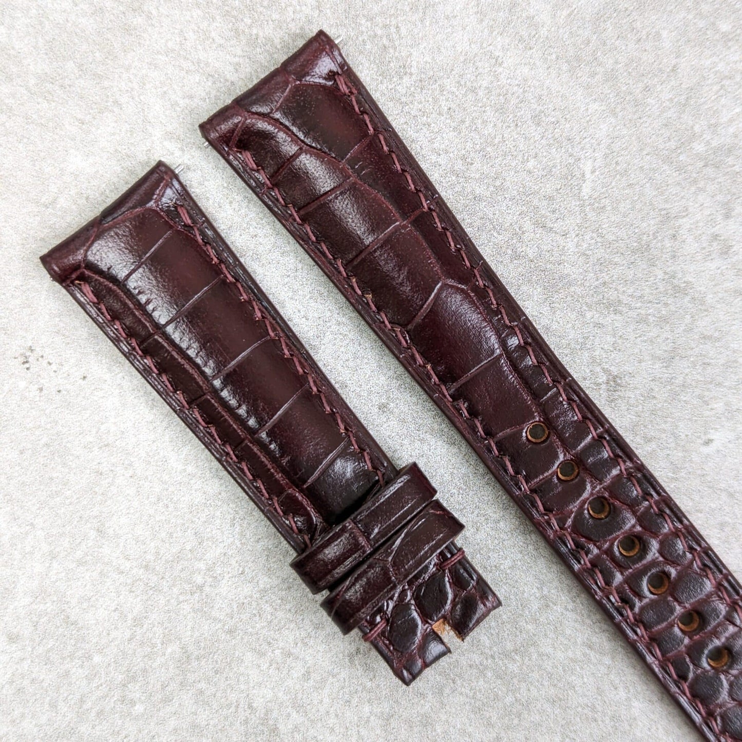 Embossed Crocodile Watch Strap - Claret