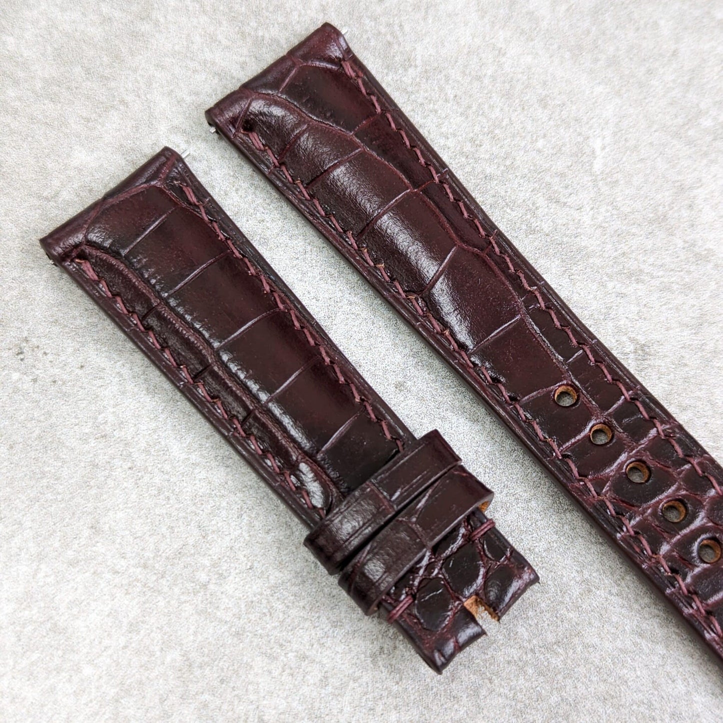 Embossed Crocodile Watch Strap - Claret