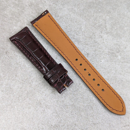 Embossed Crocodile Watch Strap - Claret