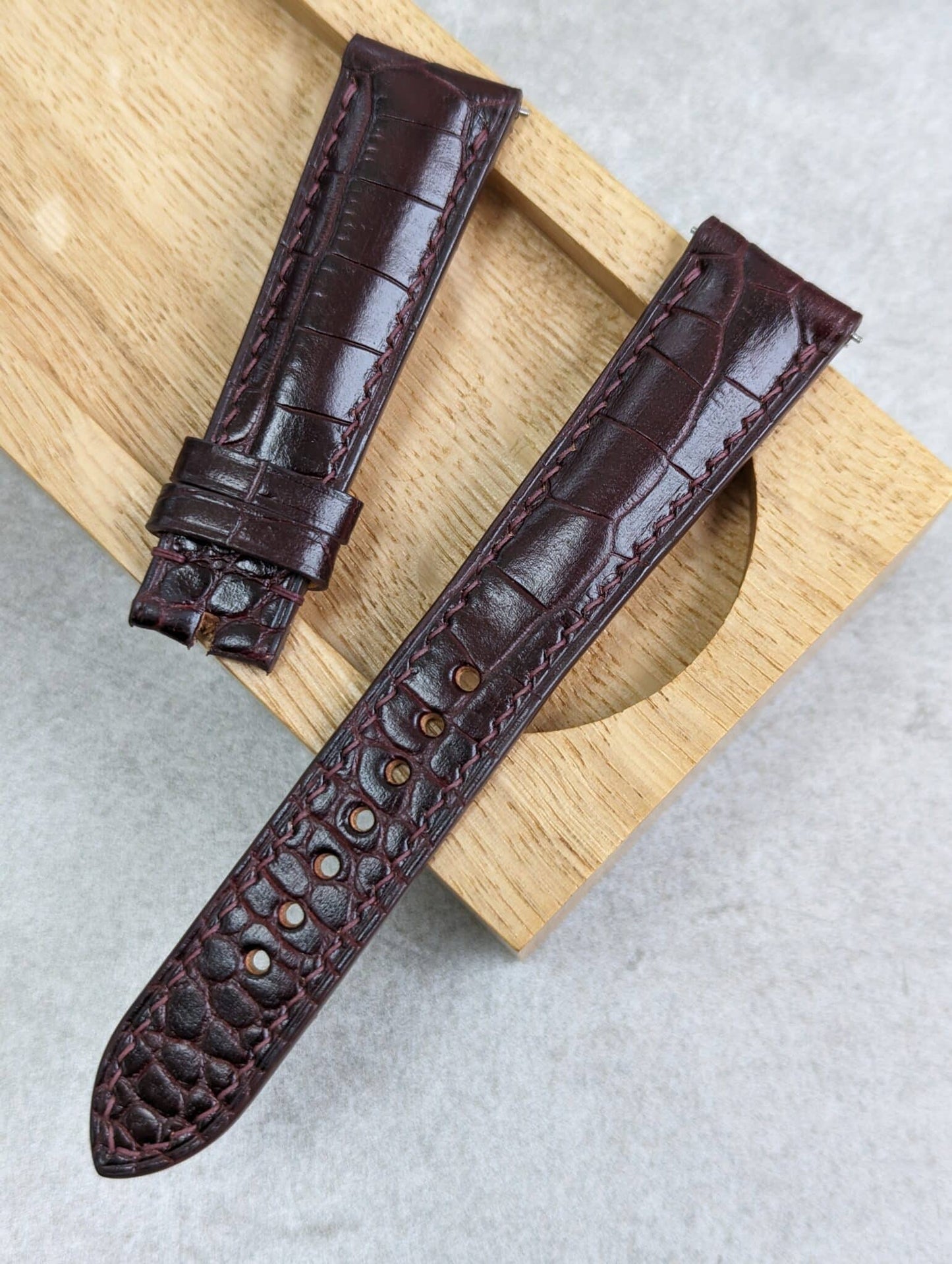 Embossed Crocodile Watch Strap - Claret